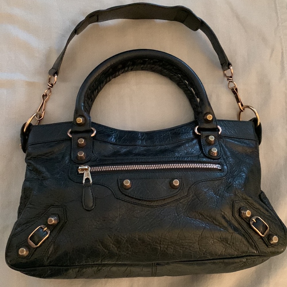 BALENCIAGA 12 Rose Gold Motorcycle Bag